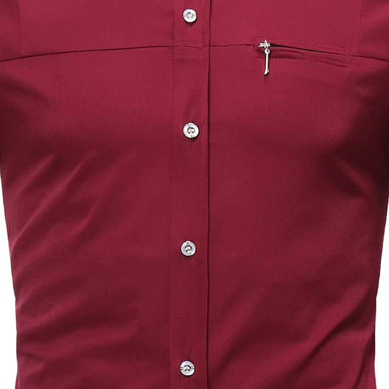 Модные мужские деловые рубашки с воротником-стойкой повседневные однотонные