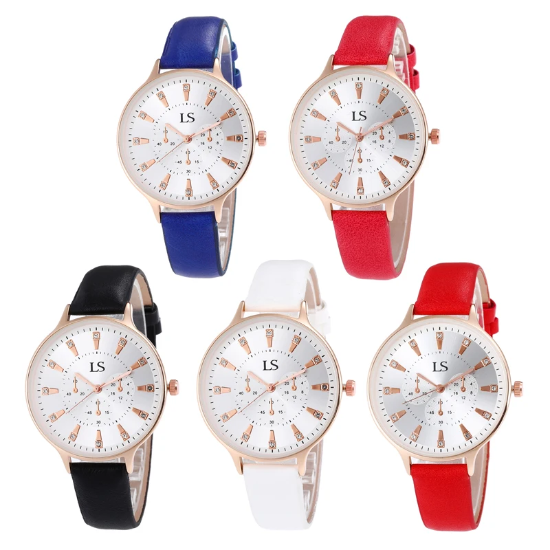 2020 New Women Watch Simple Diamond Fake Three Eyes Large Dial  Watch Ladies Casual Quartz Watch Smooth Leather Strap Watches images - 6