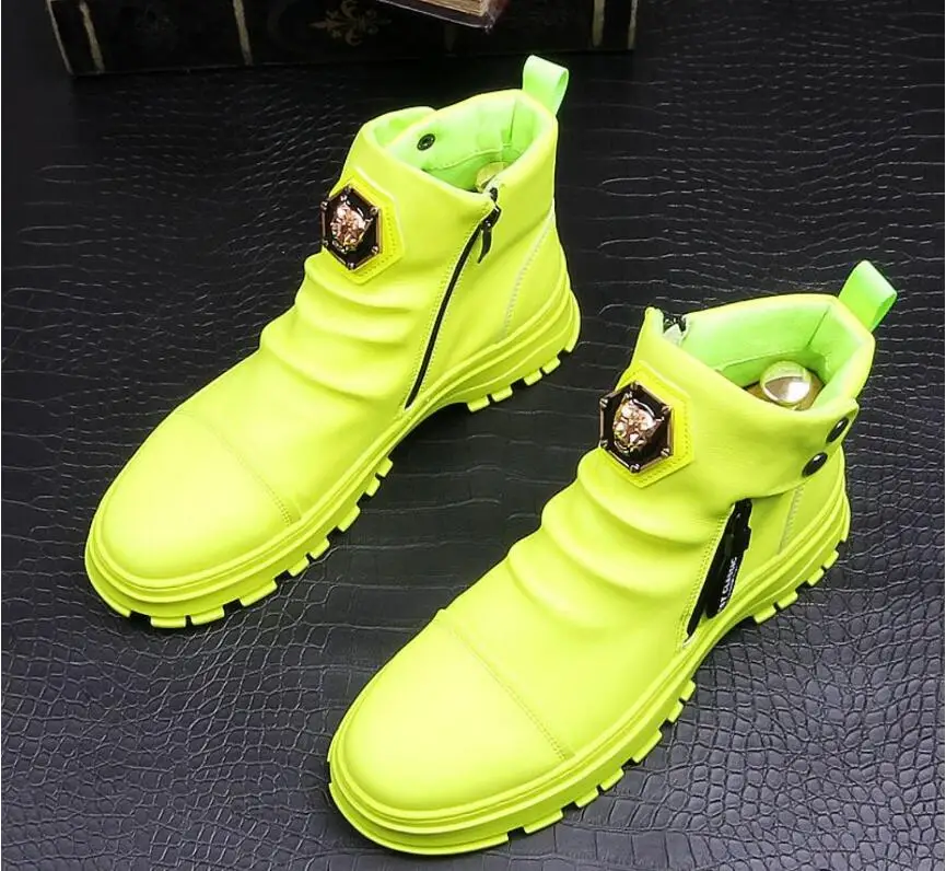 Мужские кожаные ботильоны с заклепками белые повседневные ботинки в стиле панк