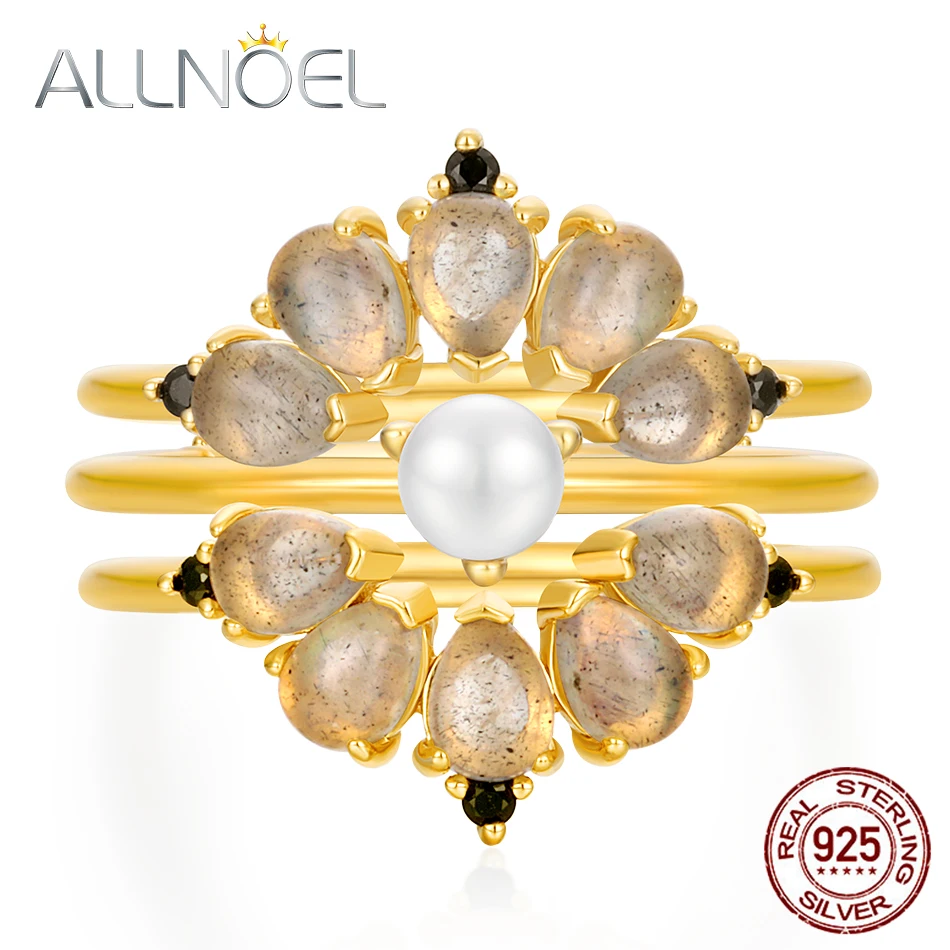 Женские кольца с натуральным жемчугом ALLNOEL серебристые штабелируемые из