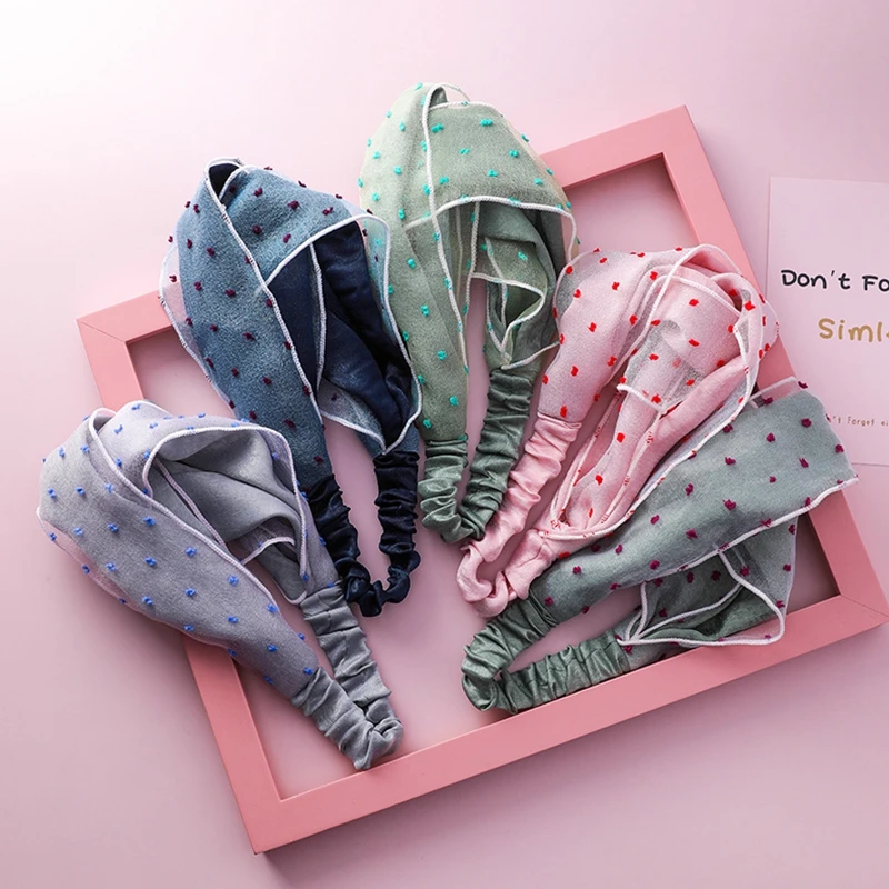

Korean Sweety Double Mesh Women Hair Bands Fashion Headbands Cross Knotted Elastic Head Wrap Hair Accessories fashion headband