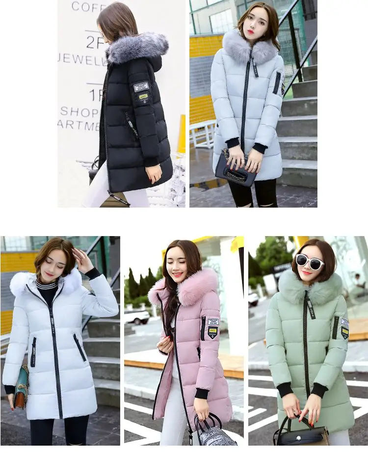 Women Winter Hooded Mid-long Jacket New Fashion Fur collar Thickening Warm Cotton Coat Casual Slim Female Parkas NZYD261A
