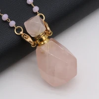 new product natural pink crystal semi precious stone perfume bottle boutique pendant making diy fashion charm necklace jewelry