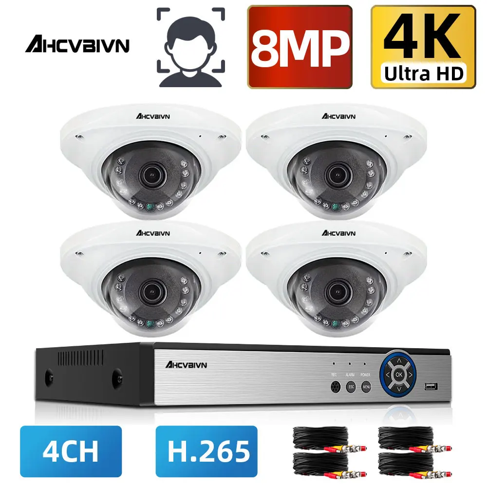 

H.265 + 4CH AHD DVR комплект видеонаблюдения 4*8 Мп AHD CCTV Открытый усовершенствованная, от взрыва, AHD купол Камера система камер домашней безопасности...