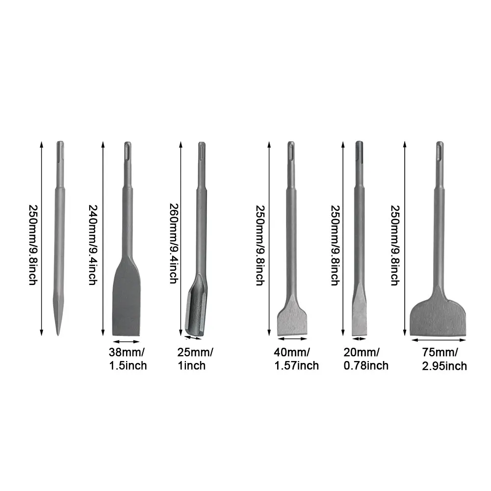 

6pcs Concrete Brick Stone Drill Bits Alloy Non-Slip Portable For Tile Grooving Scraping Heavy Duty Masonry Chisel Set Flat Point