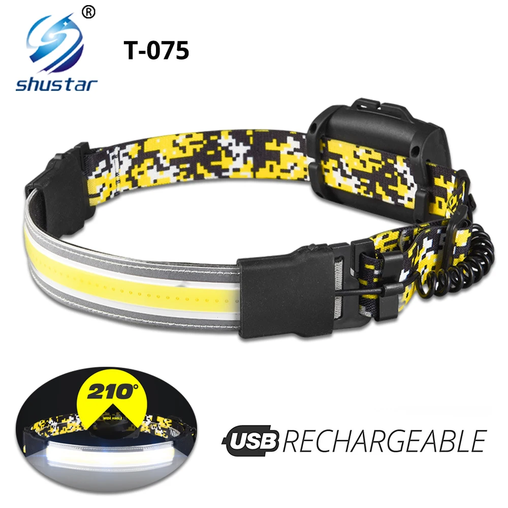 Cob Led Powerful Headlamp 18650 with Battery Wide Range Lighting Lightweight Solar Headlamps Bright Headlamp Rechargeable Lamp