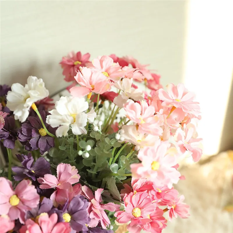 Искусственный шелк Поддельные Дейзи цветков хризантемы лист с цветочным