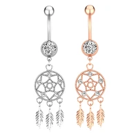 1pcs surgical steel crystal zircon flower dreamcatcher dangle button navel piercing ring belly ring for women body jewelry