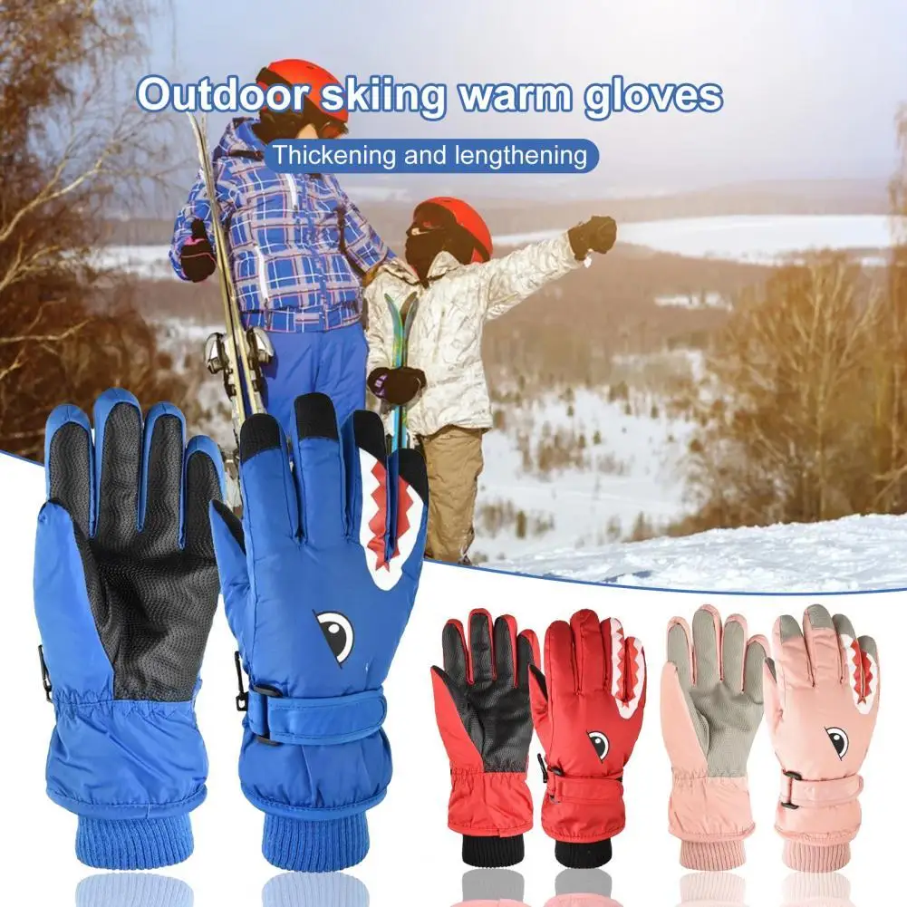 

1 Pair Unisex Skiing Gloves Thickened Wear Resistant Shark Pattern Design Cycling Gloves Skiing Supplies