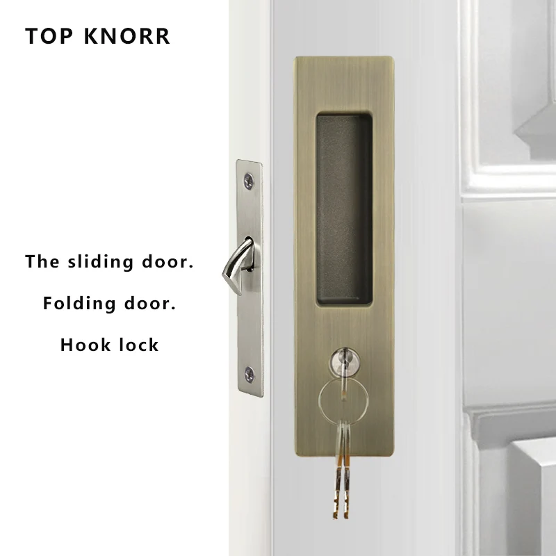 

TOPKNORR Door lock sliding door lock handle Zinc alloy single hook lock body with key universal bathroom sliding door lock