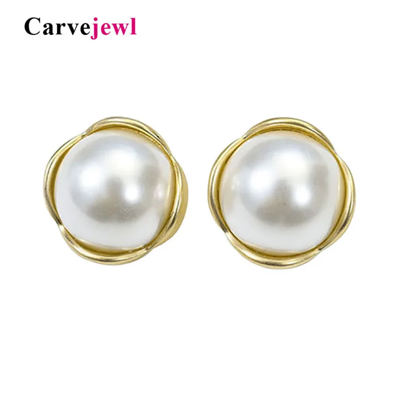 

Carvejewl simulated pearl stud earrings simple round big stud for women jewelry girl gift romantic new fashion Russian earrings