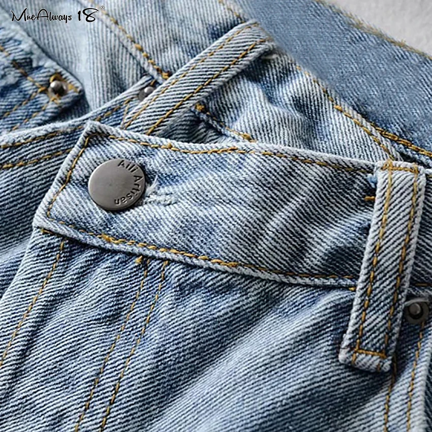 

Mnealways18 Asymmetrical Vintage Light Blue Jeans WomenHigh Waisted Denim Pants Female Button Pockets Straight Wide Leg Pants