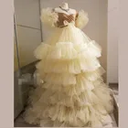 Реальное изображение; Бальное платье принцессы с кружевными оборками в несколько рядов и топ с коротким рукавом, платье с фатиновой юбкой для женщин вечерние платья невесты халаты с поясом