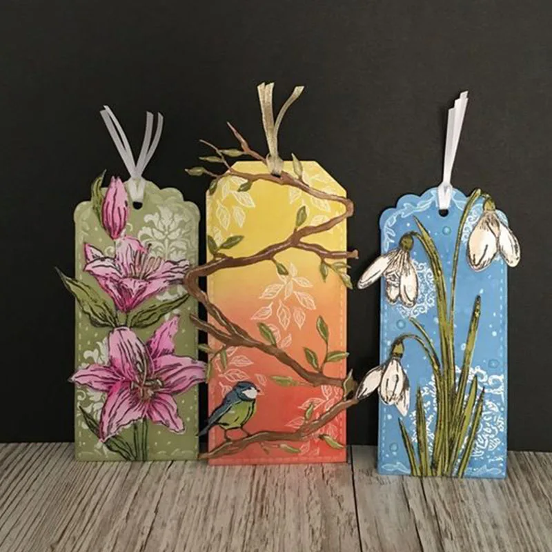 Die Set Flowers Snowdrops Wild Poppies Lilies Tree Butterfly Bird and Ornate Tags Metal Cutting Dies for Scrapbooking New