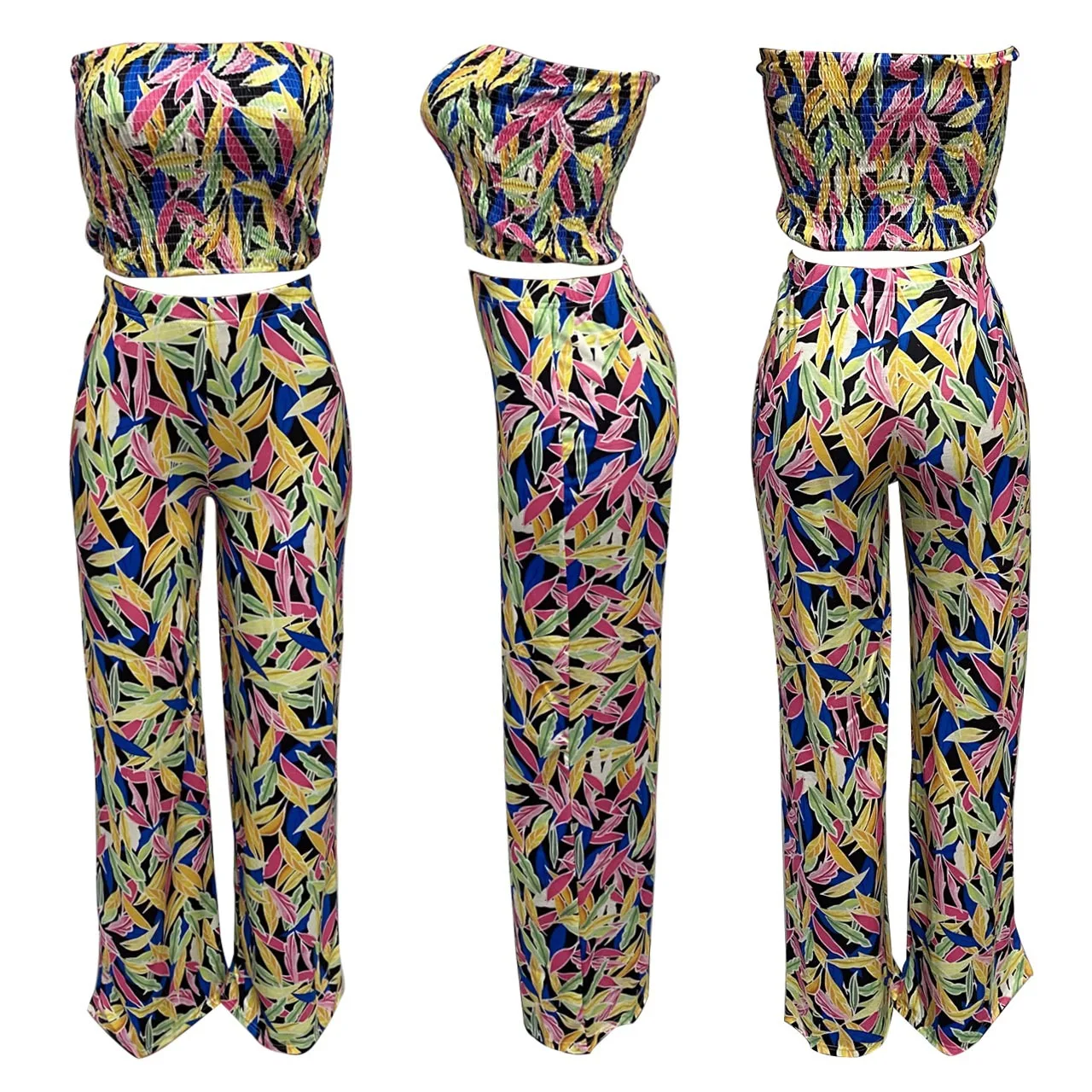 

Cutubly Women Outfits Set Strapless Two Piece Sets for Women Print Tube Tops and Trousers Sexy Two Piece Set 2020 Summer