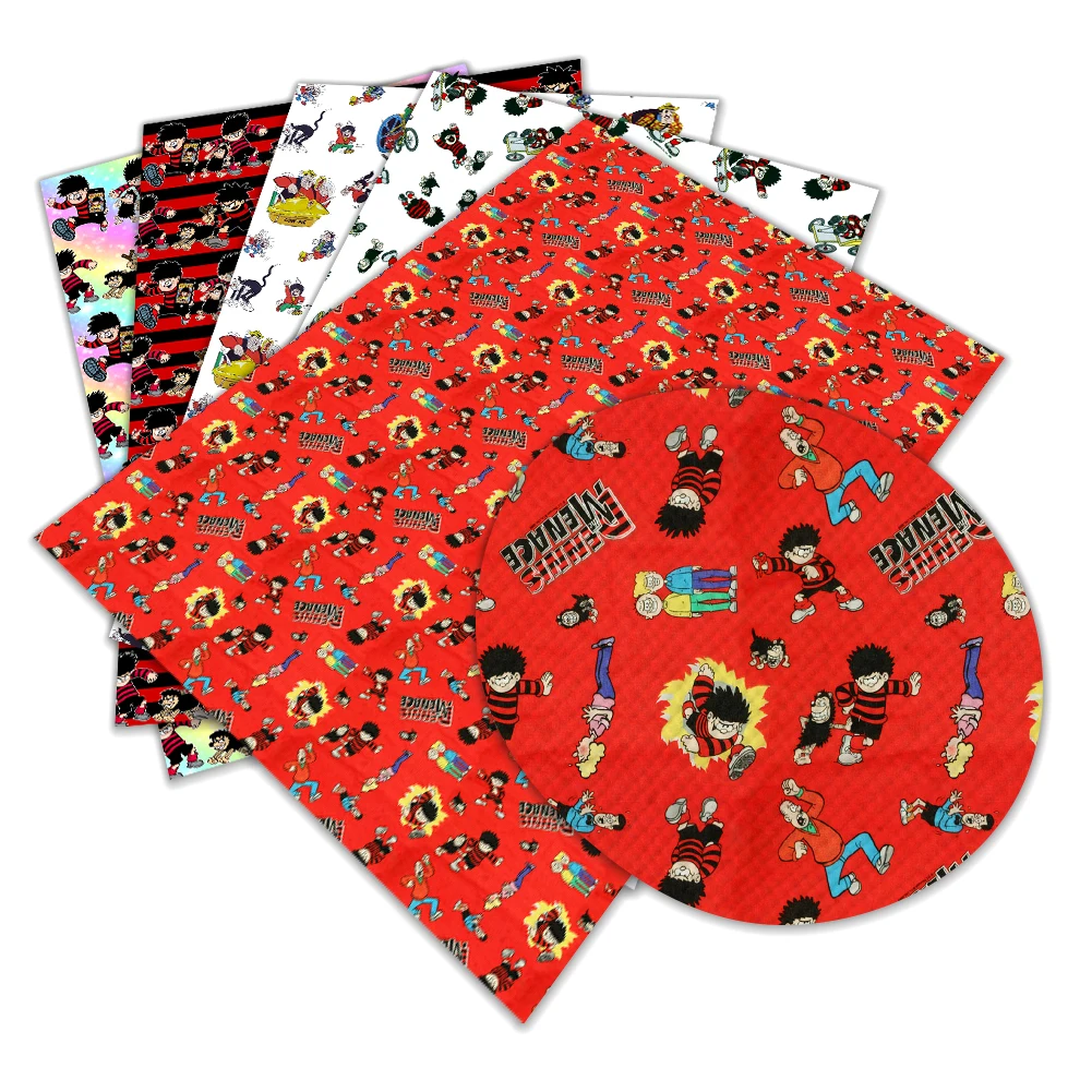 

Suede Faux Leather Dennis the Menace PU Leather Fabric Cartoon for DIY Women Sewing Material 30 X 136cm