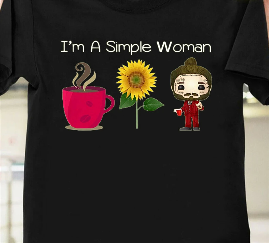 Я простая Женская кофейная Подсолнух Post Malone Футболка Черный Размер Funny уличная