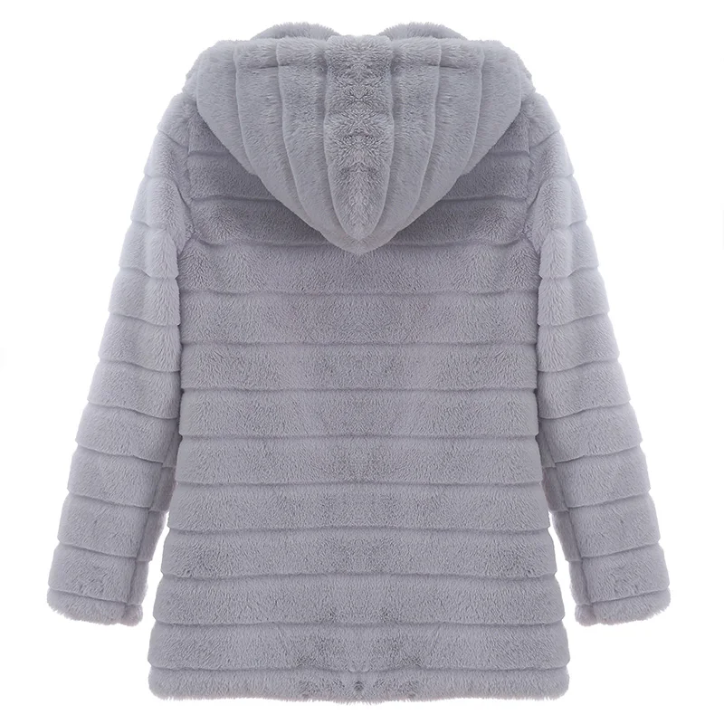 Роскошное пальто с капюшоном из искусственного меха Женская осенне-зимняя