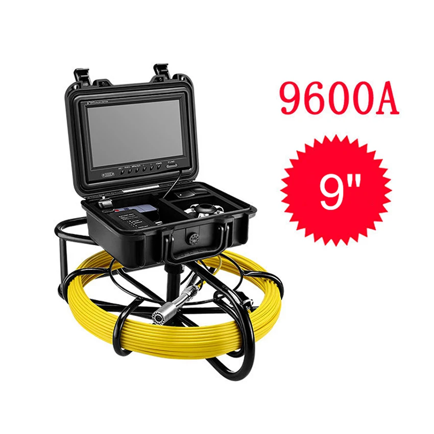

9600A 9 Inch Monitor Pipeline Endoscope Inspection Camera 20M/50M/100M Underwater Industrial Pipe Sewer Drain 23MM Video Camera