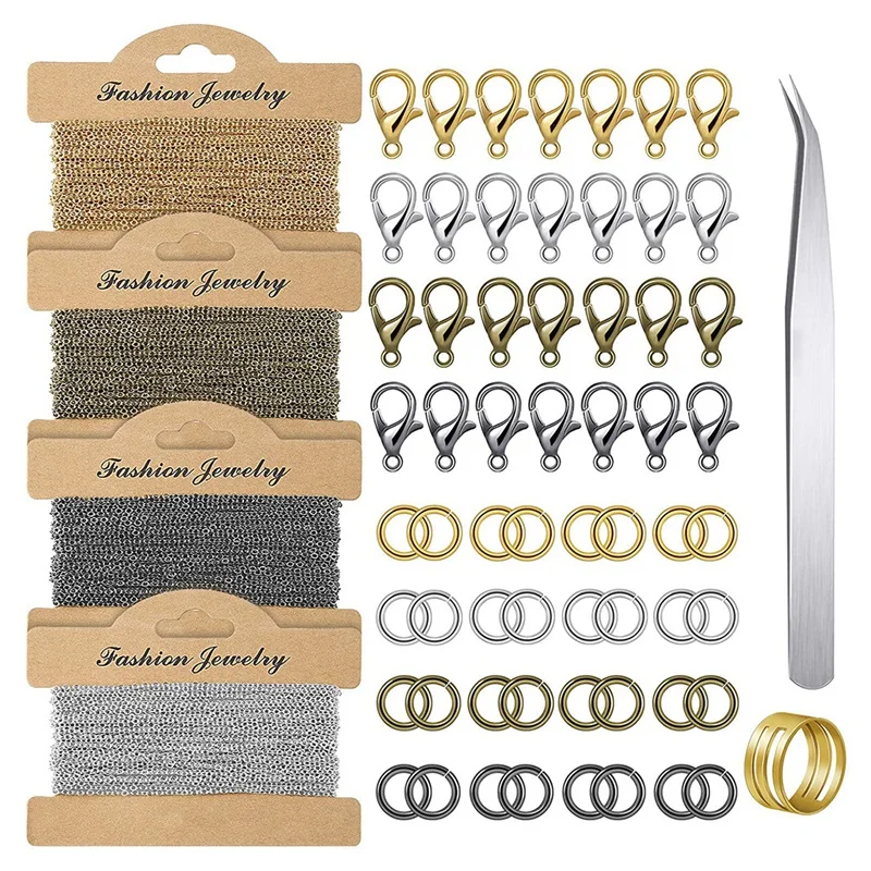 Набор цепочек для изготовления ювелирных изделий 246 шт. с изогнутым пинцетом и