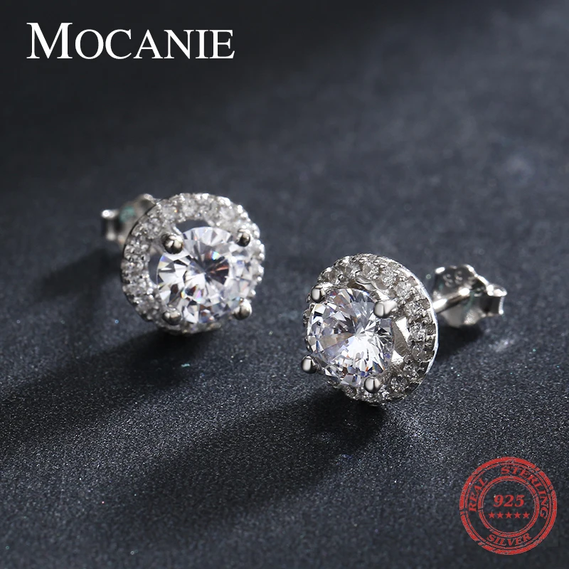 

Mocanie Classic 100% 925 Sterling Silver Solid Round Zirconia Charm Stud Earrings for Women Wedding Engagement Statement Jewelry