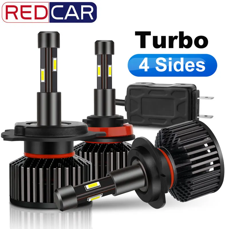 2 шт. 4-сторонний CSP H7 головной светильник Turbo H4 H11 9005 HB3 9006 HB4 Canbus безотказный 15000LM 60