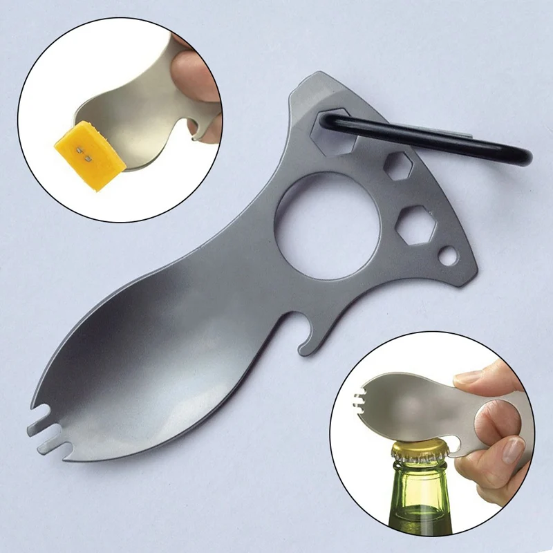 Outdoor Camping Portable Multi Functional Travel Kits Carabiner Screwdriver Fork Spoon EDC Tool Wrench 3 Hex Heads Bottle Opener | Спорт и