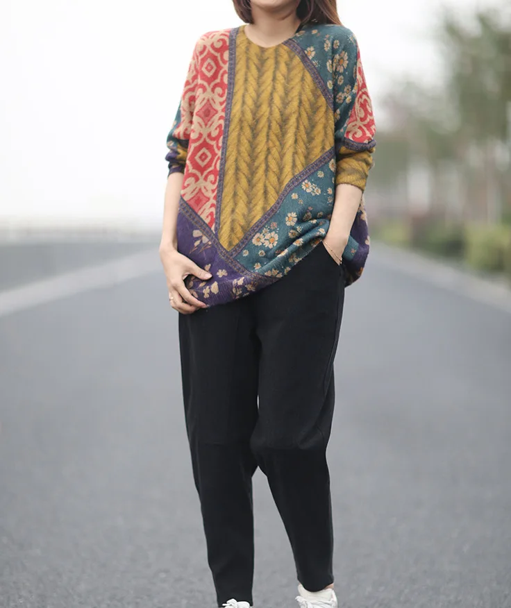 Осенне-зимний свитер женские свободные вязаные пуловеры в стиле ретро топы 2019