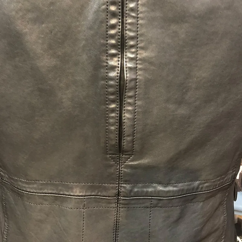 

High Quality Mens Medium Length Genuine Leather Cowhide Jackets Fashion Single Breasted Pockets Moto Biker Plus Size Male Coats