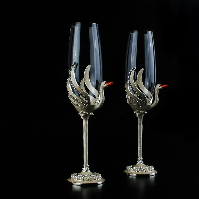 

K3NA Champagne Toasting Flutes Cup Wedding Accessories With Gift Box, Swan , Set of 2