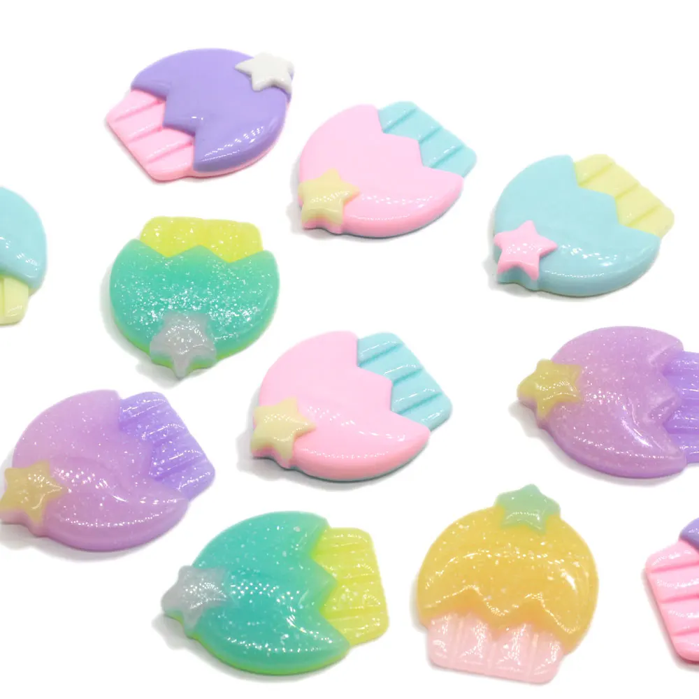 

High Quality 100Pcs Flatback Solid Clear Candy Colors Resin Cabochons Ornament Accessories Cartoon Mushroom Cabochons