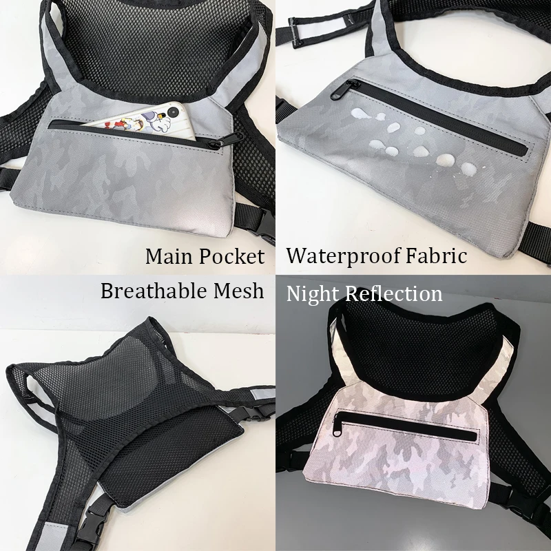 

New Reflective Fashion Chest Rig Bag Unisex Streetwear Camouflage Boy Vest Bags Hip-hop Tactical Chest Bag For Men