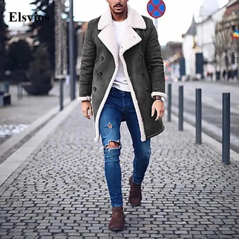 Autumn Winter Warm Fleece Mens Jackets Vintage Lapel Faux Suede Overcoat Fashion Casual Long Sleeve Button Outerwear Streetwear | Мужская