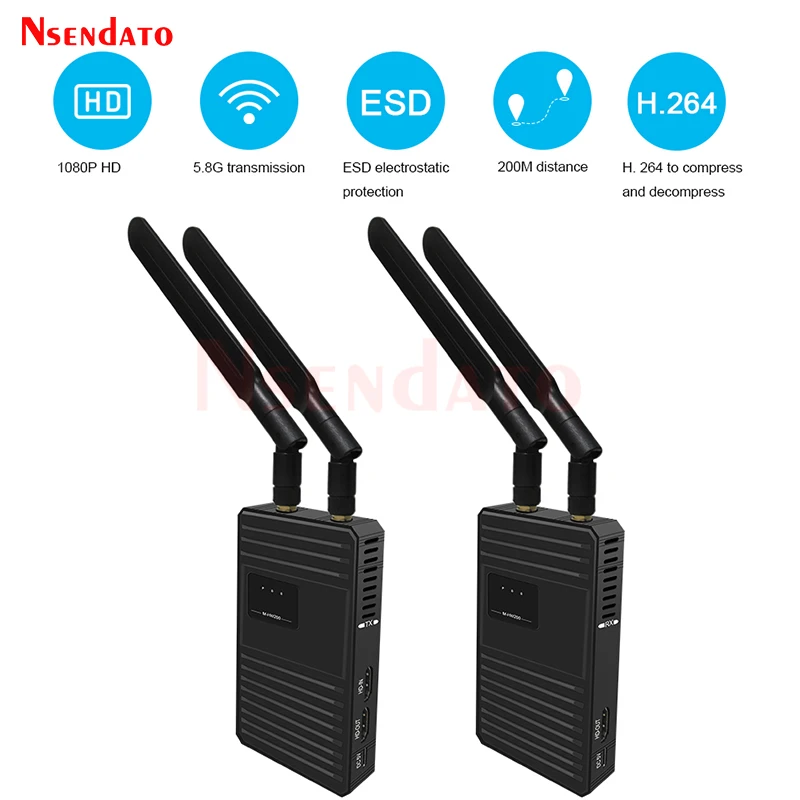 Transmissor e Receptor Audio do Conversor de Vídeo Compatível para o Computador da Tevê da Câmera Video sem Fio de 5.8g Hdmi-extensor hd 200m 1080p 60hz