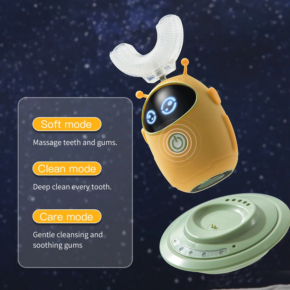 Brosse à dents électrique intelligente 360 Type U pour enfants de 2 à 12 ans, automatique, Ultra sonique, motif dessin animé