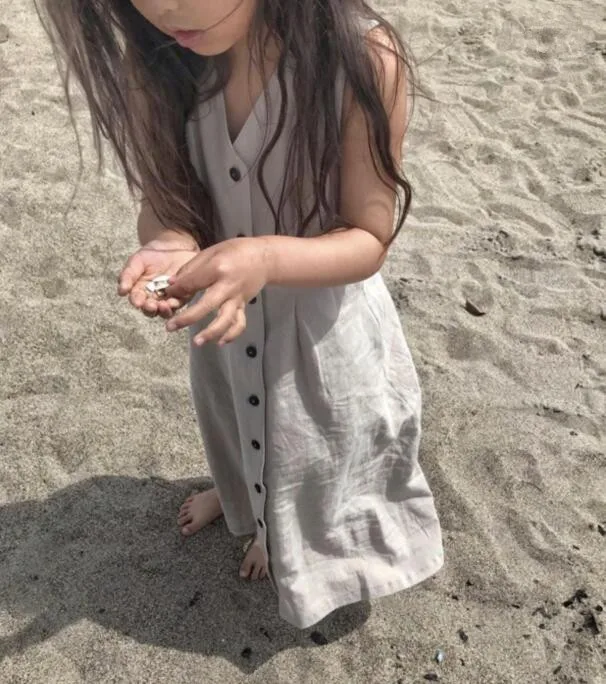 Модное Длинное Платье для девочек на пуговицах без рукавов однотонное красивое