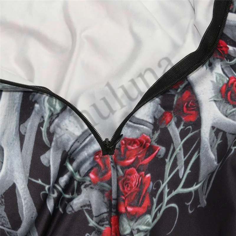 Women Sexy Bodysuits Halloween Costumes For Girls 3D Skull Rose Printing Jumpsuits Punky Back Zipper Macacao Feminino C062 | Тематическая