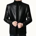 Мужская теплая кожаная куртка, черная куртка с воротником-стойкой, с бархатной подкладкой, Осень-зима 2020