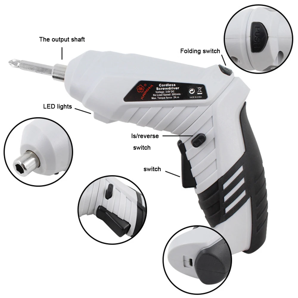 

3.6V 200RPM Cordless Electric Screwdriver Powerful Portable Battery Operated USB Charging Two-Way Switch Home DIY Power Tools
