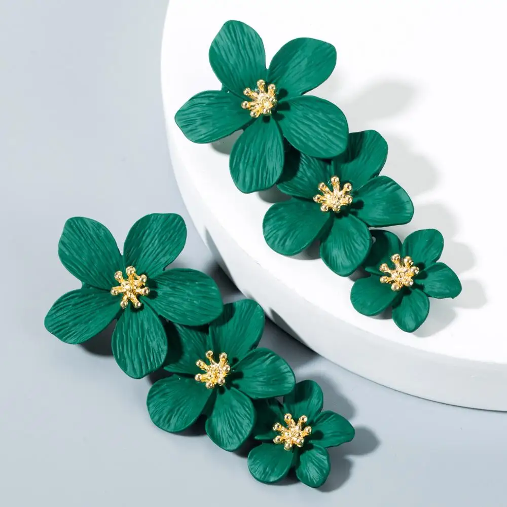 Дизайнерские Элегантные серьги с большими красными цветами Двойные