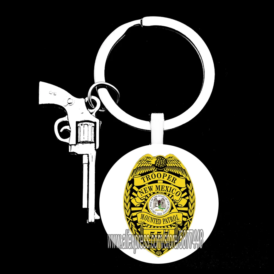 

Police badge man keychain police dept glass cabochon keychain gun key ring gift for policeman