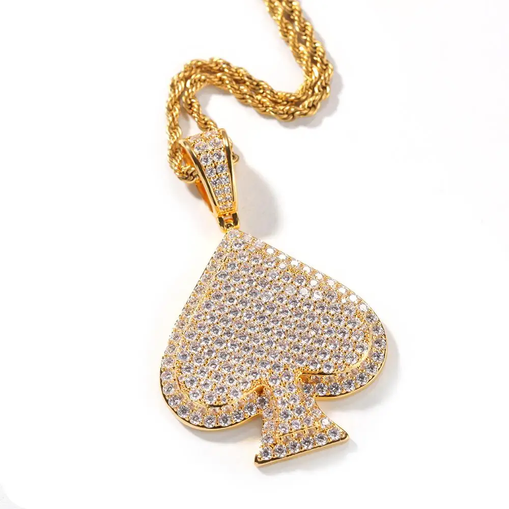 

Men Hip hop iced out bling playing cards pendant necklaces Micro pave AAA Zircon male Hiphop necklace charm jewelry gifts