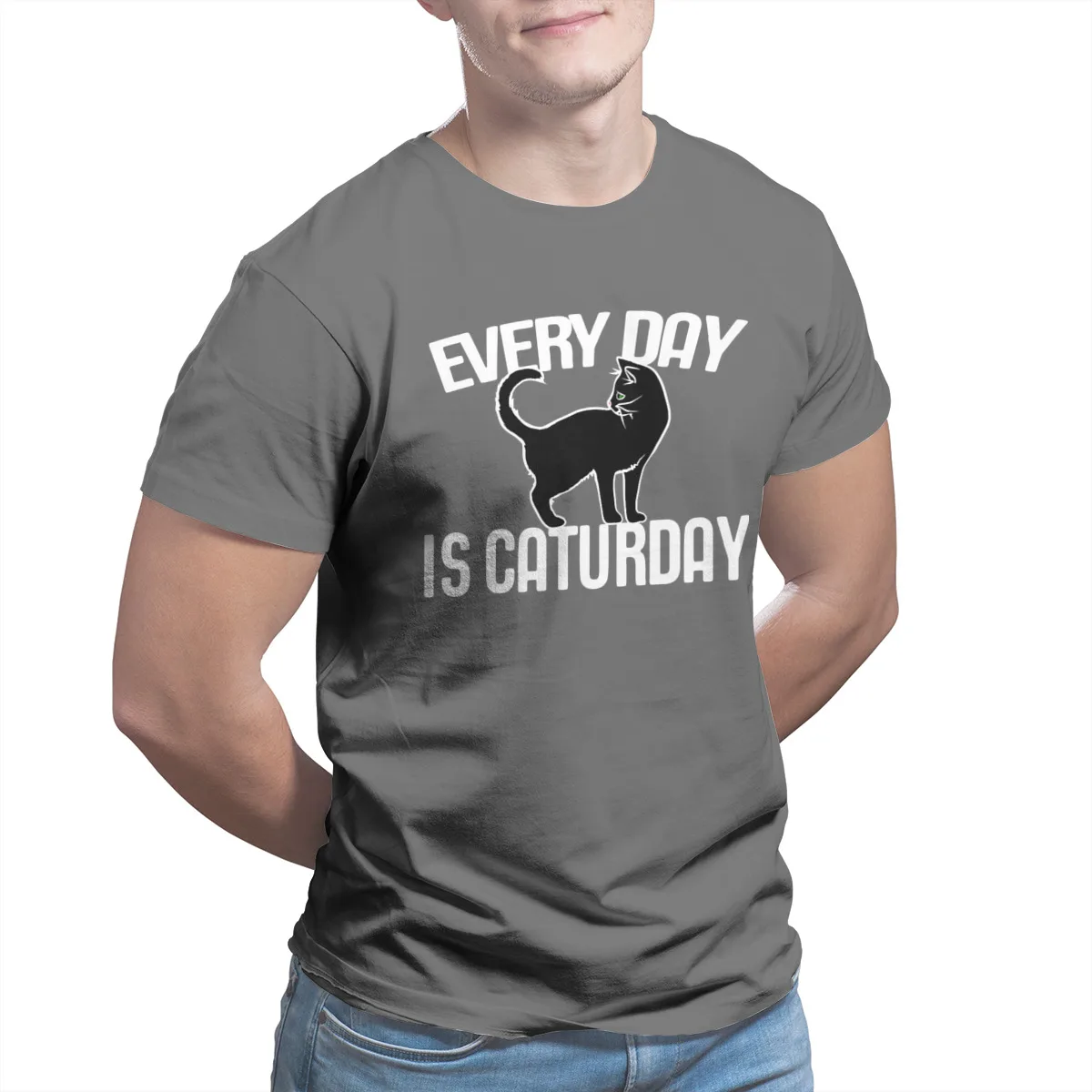 

Every Day is Caturday black cat art cat people Pre T-Shirt 100% Cotton Vintage Top quality Hip-Hop T-shirts Men Clothing 29948