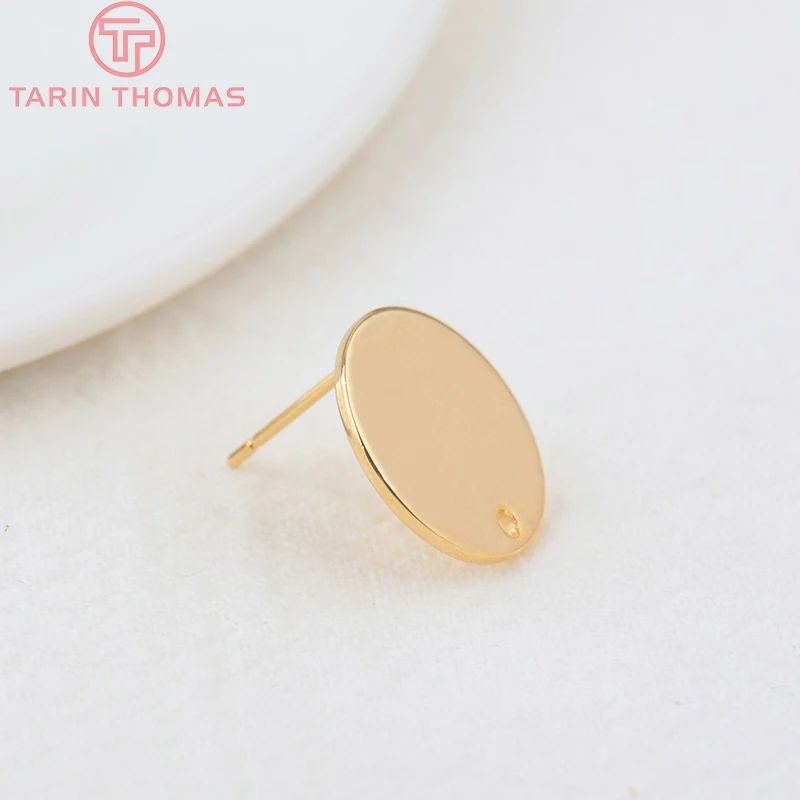 

10PCS 10MM 15MM Hole 1MM 24K Gold Color Brass Round Stud Earrings High Quality Jewelry Making Findings Accessories