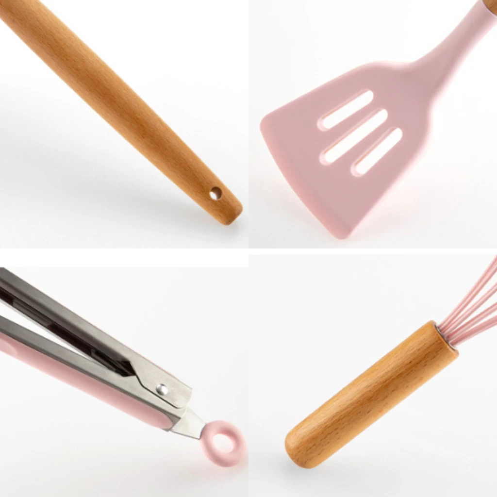 9/10/12 Pcs Silicone Cooking Tools Kitchen Utensils Set Bamboo Handles Cooking Tool None Toxic Kitchen Gadgets Nonstick Cookware