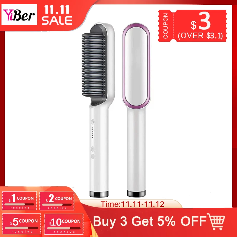 

Hair Straightening Brush Ceramic Hair Straightener Fast Heating Hair Beard Straightening Comb Hot Dryer Comb Curling Hair Iron