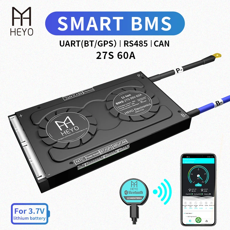 HEYO Smart BMS Li Ion 27S 100V 99 9 V 60A Bluetooth BT приложение GPS UART RS485 CAN программное обеспечение USB NTC