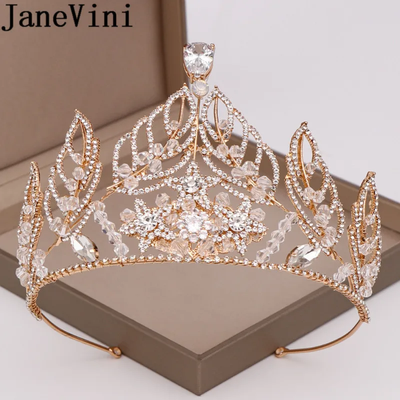 

JaneVini Gold Baroque Crystal Bridal Crown Tiaras Head Pieces 2020 Luxury Sparkly Rhinestones Beaded Wedding Crowns Hairbands