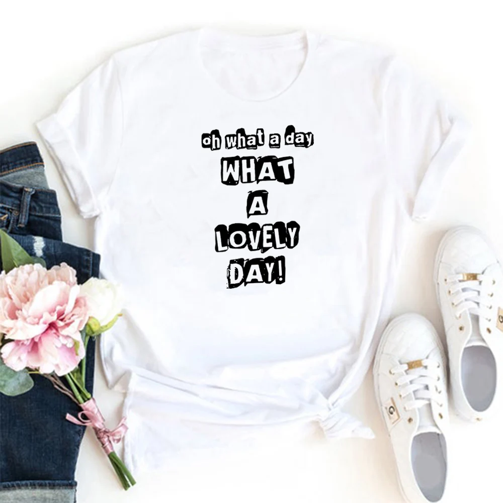 

Oh What A Day What A Lovely Day Tshirt Women Short Sleeve Streetwear Tee Shirt Femme O-neck Loose Gothic Tops Women T Shirts