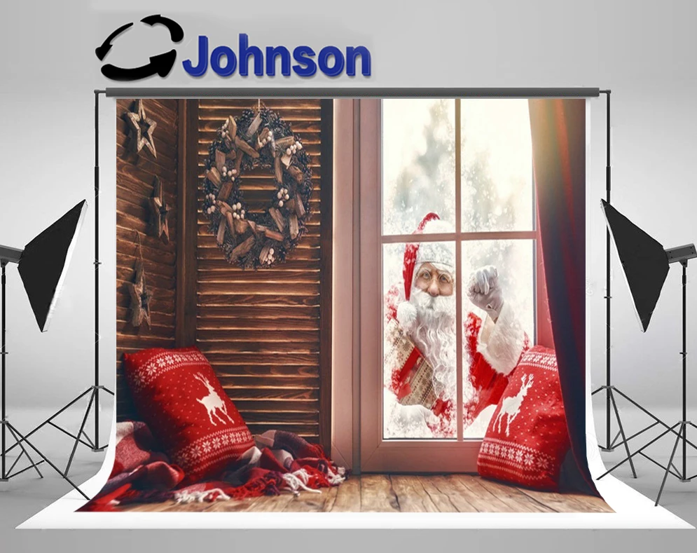 Фоны для фотосъемки детей с изображением Рождества Санта Клауса подарка окна
